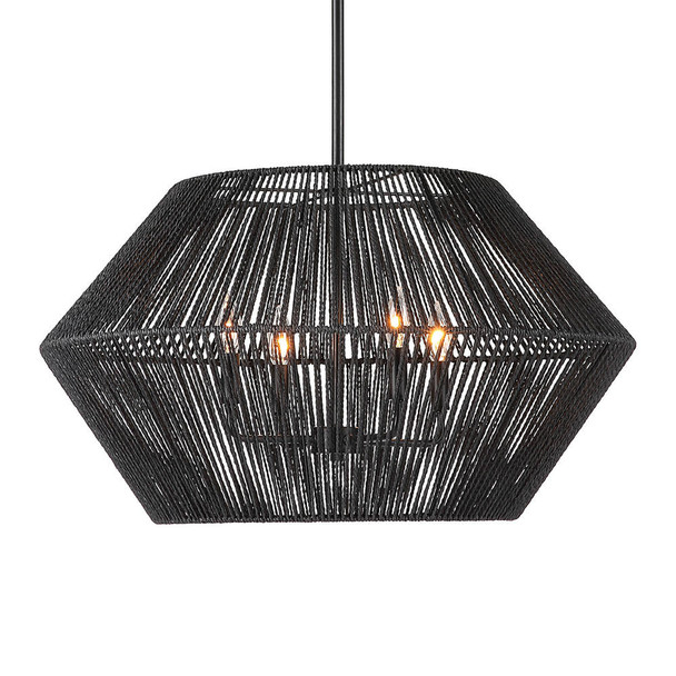 Suva 4 Light Black Rope Pendant Contemporary style Chandelier Decor