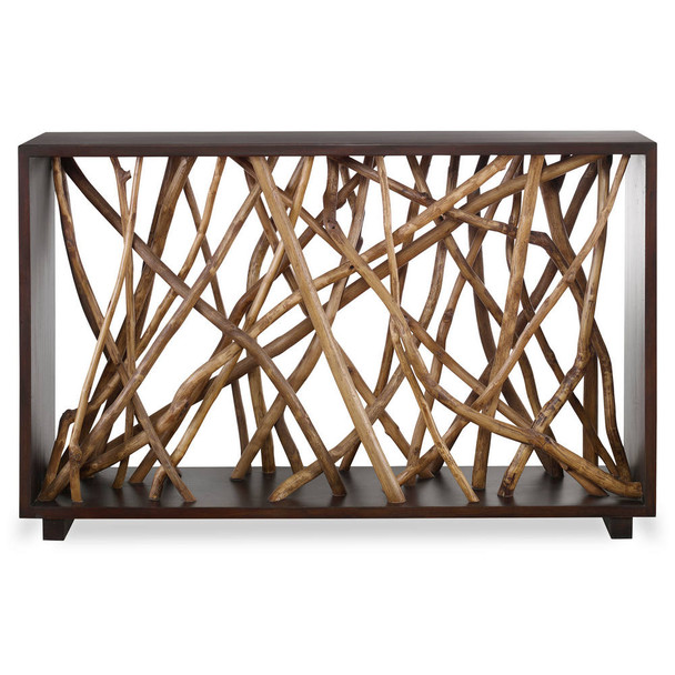 Teak Maze Console Table Organic style Accent Table Decor