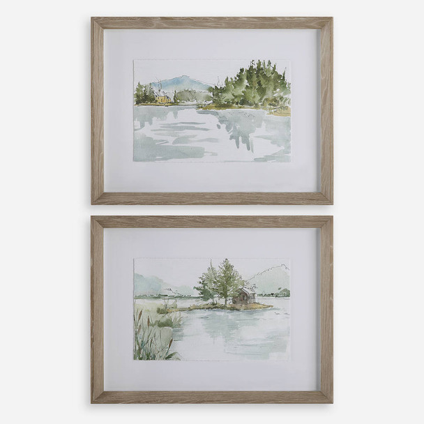 Serene Lake Framed Prints - Set/2 Coastal style Wall Decor