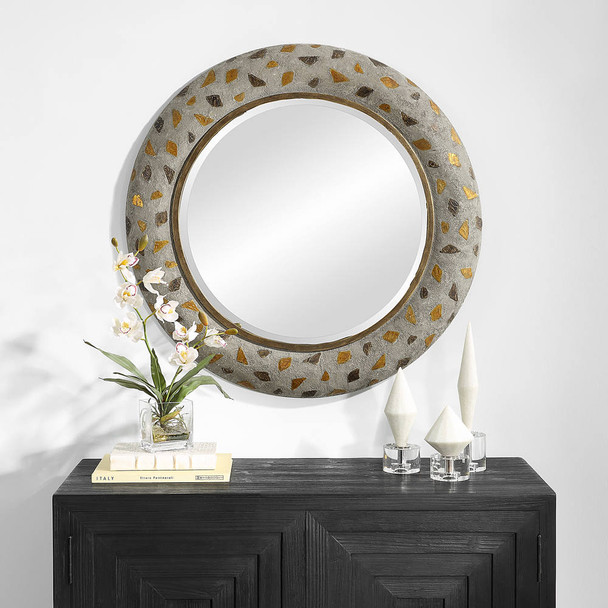 Copper Terrazzo Round Mirror - Size: 89H x 89W x 6D (cm) - Mid-Century Modern style