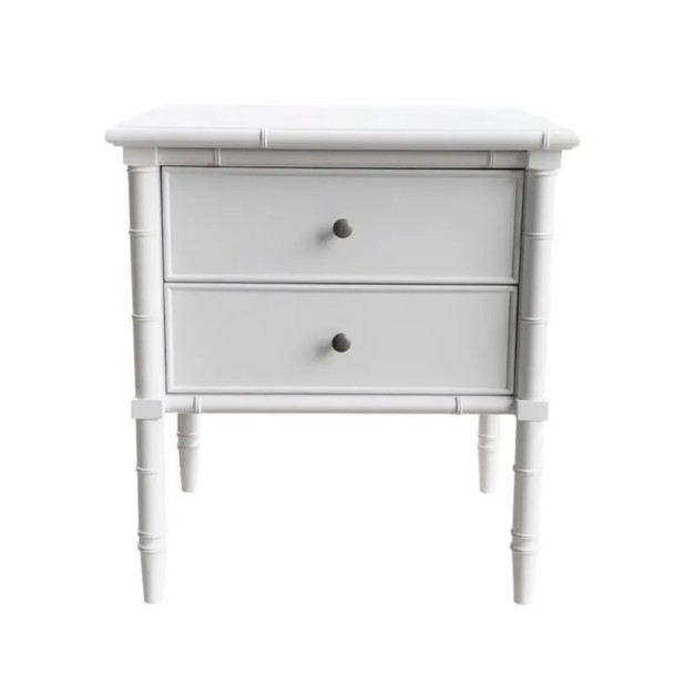 Raffles 2-Drawer Side Table - White - Sale on Oriental style Bedroom furniture