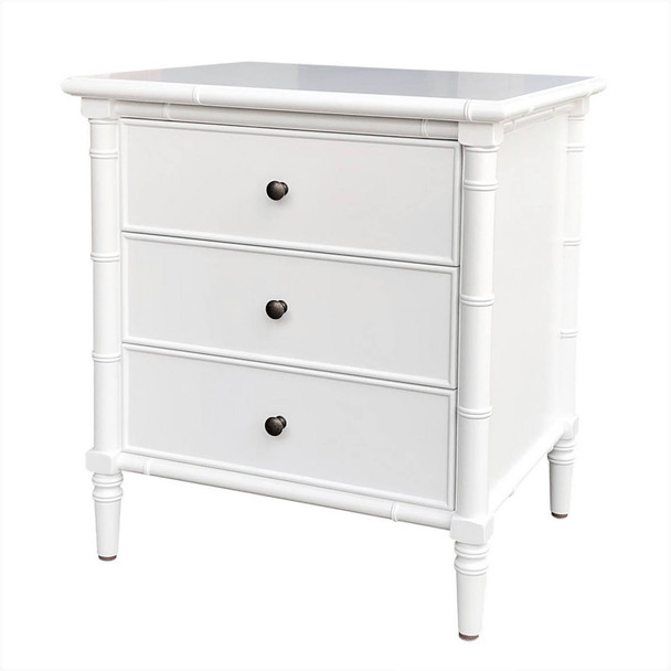 Raffles 3-Drawer Side Table - White - Sale on Oriental style Bedroom furniture