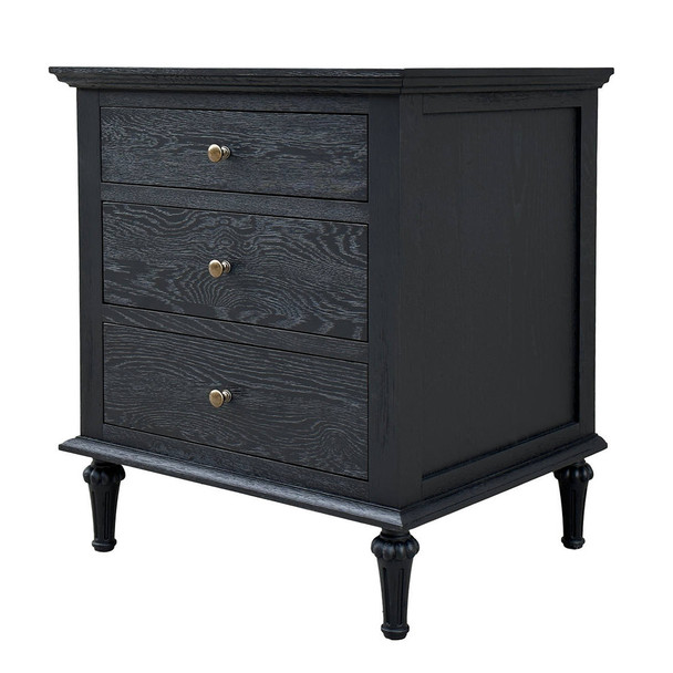 Bordeaux Side Table w/ Button Handles - Black Oak Bedroom Furniture - HL157-1-107