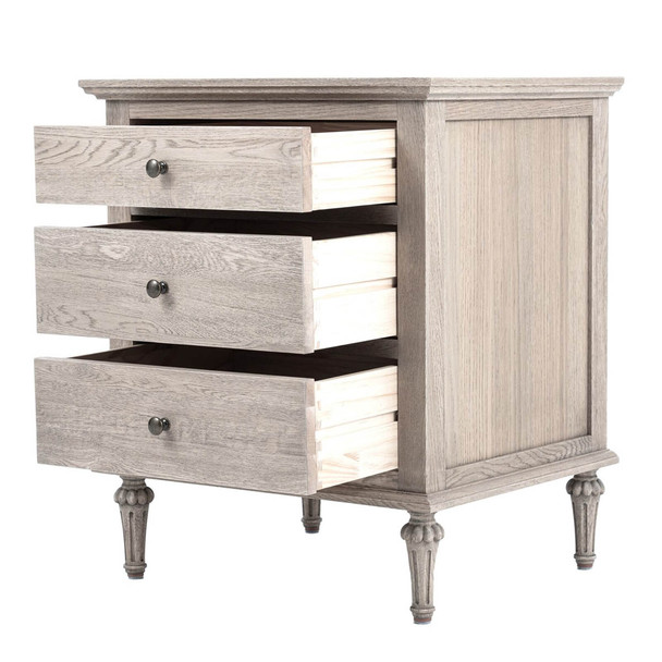 Bordeaux 3-Drw Bedside Table w/ Button Handles - Weathered Oak (HL157-1-105) 