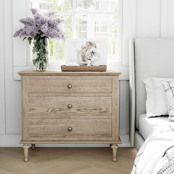 Bordeaux Large Side Table w/ Button Handles - Weathered Oak - Hand made Bedroom furniture