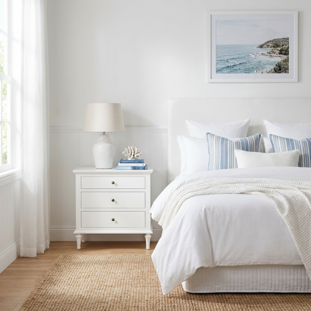 Bordeaux Large Side Table w/ Button Handles - White - HL158-1#MW