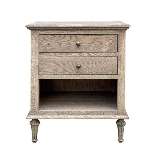 Bordeaux Two Drawers Side Table w/ Button Handles - Weathered Oak Bedroom Furniture - HL159-1-105