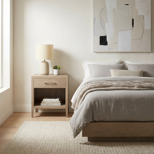 Portland One Drawer Side Table - Weathered Oak - Contemporary style