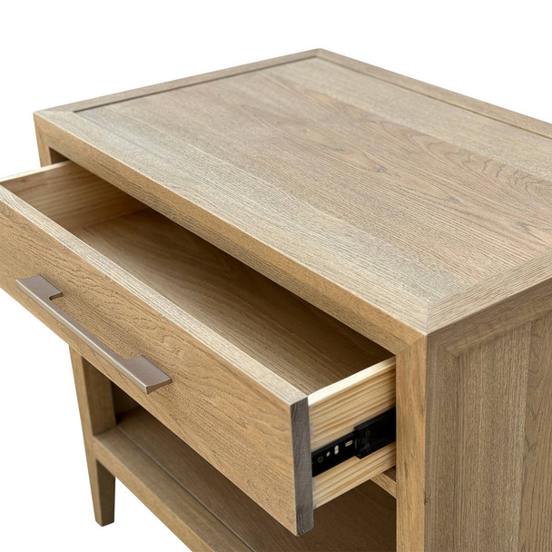 Portland Wide One Drawer Side Table - Weathered Oak - Melbourne, Sydney, Brisbane Contemporary style Bedroom furniture
