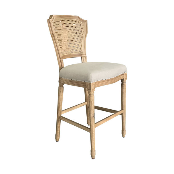Vanessa Barstool - Weathered Oak w/ Natural Linen - Hand made Kitchen furniture