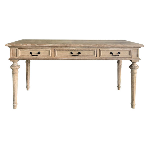 French Partners Desk Wide - Whitewash Oak - French Provincial style