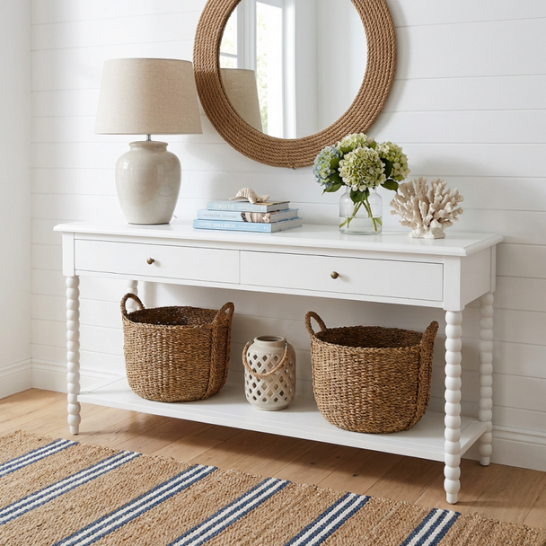 Belleville Bobbin Console Table - White Living Room Furniture - HL600-MW