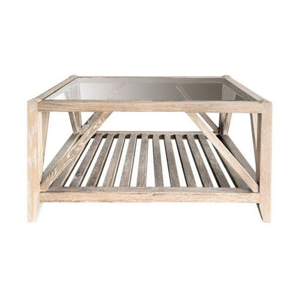 Amalfi Square Coffee Table Glass Top - Whitewash Oak - Coastal style