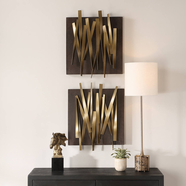 Crosshatch Metal Wall Decor Set/2 - Size: 61H x 50W x 10D (cm) - Mid-Century Modern style