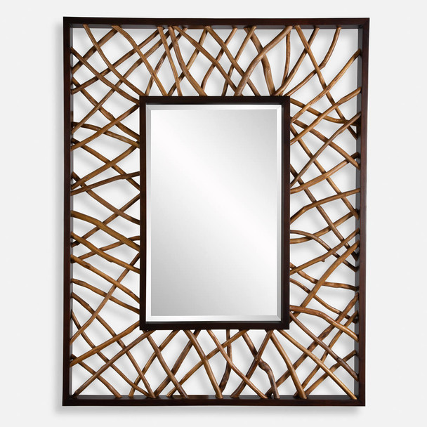 Teak Maze Rectangle Mirror Organic style Wall Mirror Decor