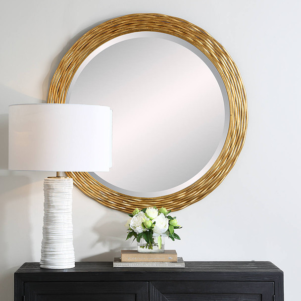 Celeste Gold Round Mirror - Size: 91H x 91W x 2D (cm) - Mid-Century Modern style Celeste Gold Round Mirror - Size: 91H x 91W x 2D (cm) - Mid-Century Modern style