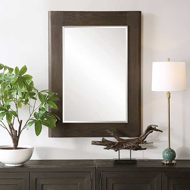 Catron Aged Walnut Mirror - Size: 116H x 86W x 5D (cm) - Mid-Century Modern style