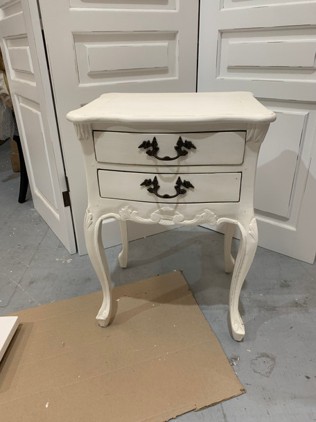 Vetiver Lamp Table - White Light Distressed - Solid Timber French Provincial style Bedroom furniture