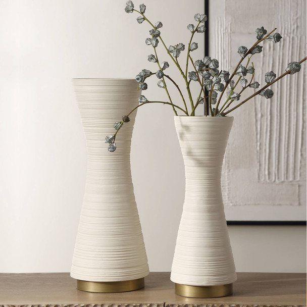 Ridgeline White Vases S/2 - Size: 46H x 16W x 16D (cm) - Mid-Century Modern style