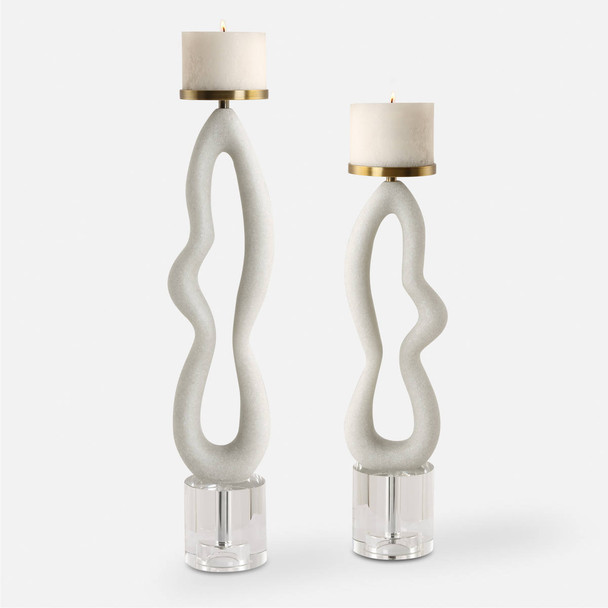 Feamelo Ivory Stone Candleholders S/2 Mediterranean style Candleholder Decor