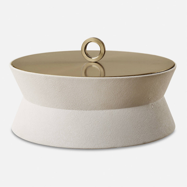Luxe White Shagreen Round Box Contemporary style Box Decor