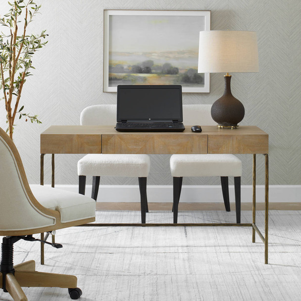 Aristotle Natuiral Wood Modern Desk - Size: 76H x 132W x 51D (cm) - Mid-Century Modern style Aristotle Natuiral Wood Modern Desk - Size: 76H x 132W x 51D (cm) - Mid-Century Modern style