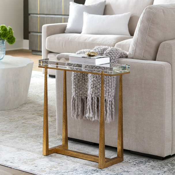 Midas Thick Crystal Accent Table - Size: 61H x 61W x 22D (cm) - Mid-Century Modern style
