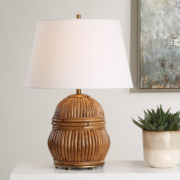 Reed Honey Rattan Table Lamp - Size: 64H x 46W x 46D (cm) - Mid-Century Modern style