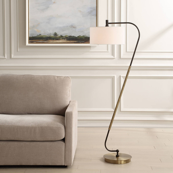 Irwin Curved Brass Floor Lamp - Size: 163H x 58W x 41D (cm) - Mid-Century Modern style