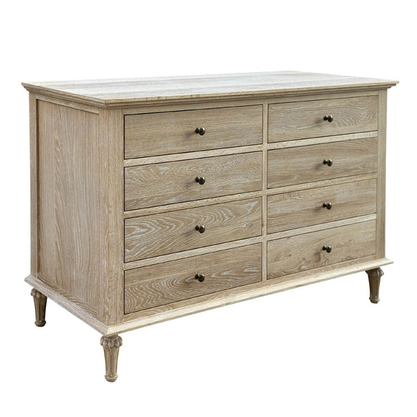 Bordeaux Dresser 8 Drawers Small Knobs - Whitewash Oak Bedroom Furniture - HL518-1-CS