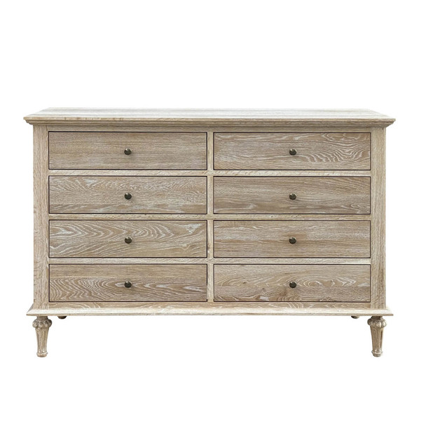 Bordeaux Dresser 8 Drawers Small Knobs - Whitewash Oak - Hamptons & French Provincial style