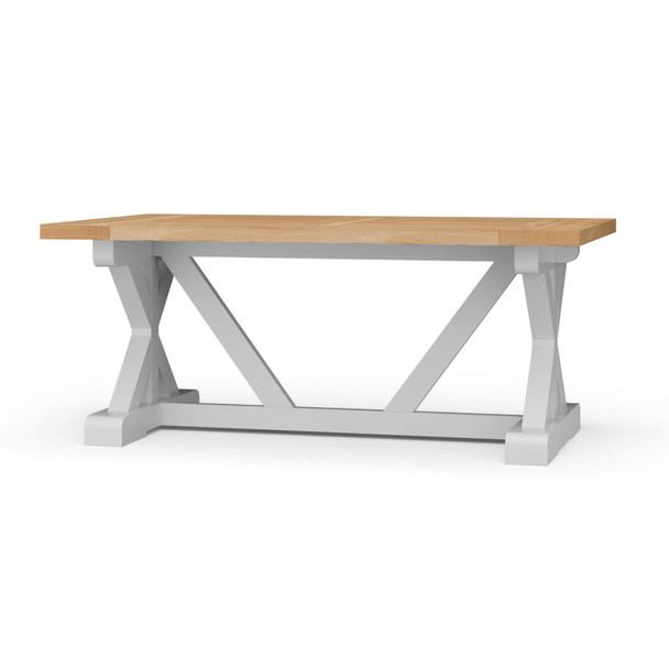 Hamptons X-Base Dining Table 180cm - Architectural White / Vintage Birch - Size: 76H x 183W x 102D (cm) - French Provincial style