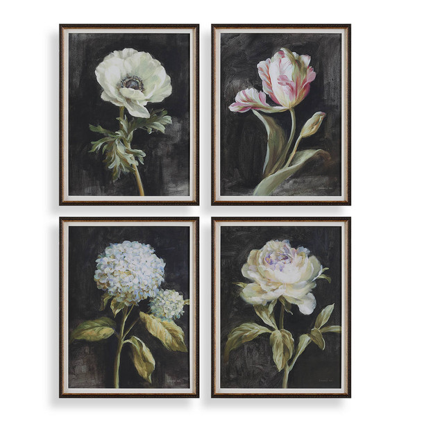 Florals On Black Framed Prints Set/4 Countryside style Print Decor