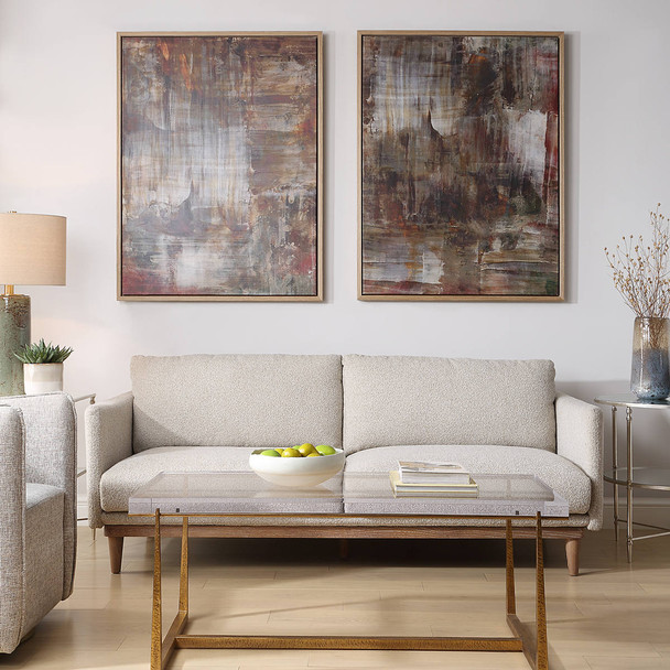 Molten Patina Framed Canvases Set/2 - Size: 128H x 97W x 4D (cm) - Contemporary style