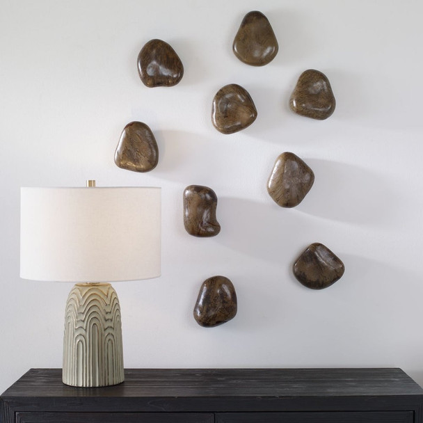 Pebbles Walnut Wood Wall Décor - Set of 9 (UT04323)