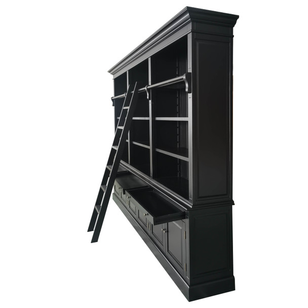 Maison Classic 3-Bay Library Bookcase w/- Ladder - Black