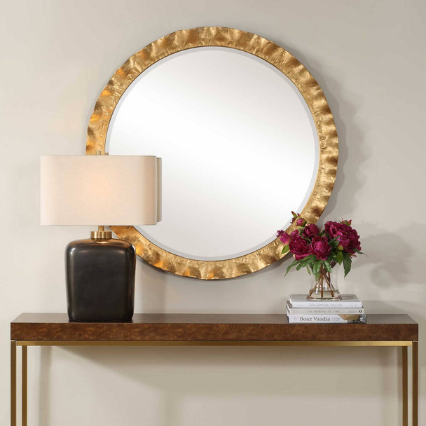 Haya Round Gold Mirror - Sale on Mid-Century Modern style Wall Mirrors