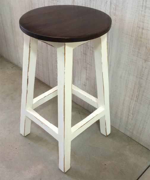 Provincial Counter Stool - White Antique / Teak Brown - Size: 65H x 35W x 35D (cm) - French Provincial style