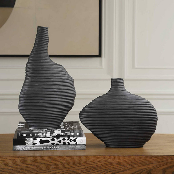 Duostacked Black Vases Set/2 Organic style Vase Decor