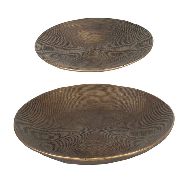 Stratum Round Brass Bowls Set/2 Mid-Century Modern style Tray Decor