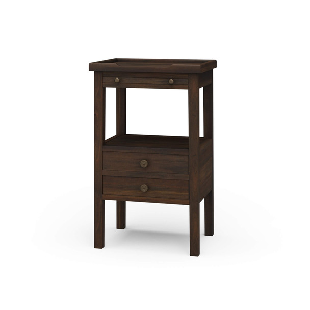 Eton 2 Drawer Side Table w/ Pull Out Shelf - Dark Walnut - Size: 42H x 32W x 69D (cm) - Craftsman style