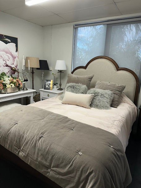 Chloe Upholstered Bed Queen - Dark Walnut / Truffle - Melbourne, Sydney, Brisbane Boho Chic style Bedroom furniture