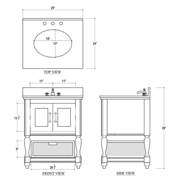 Jefferson Single Vanity w/ Sink & Marble Top - Vintage White - Solid Timber Hamptons style Bathroom & Laundry furniture