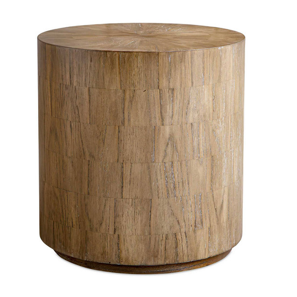 Nevis Wood Cylinder Side Table - Size: 60H x 56W x 56D (cm) - Organic style