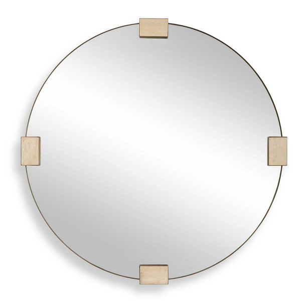 Russo Travertine Round Mirror - Size: 92H x 92W x 5D (cm) - Contemporary style