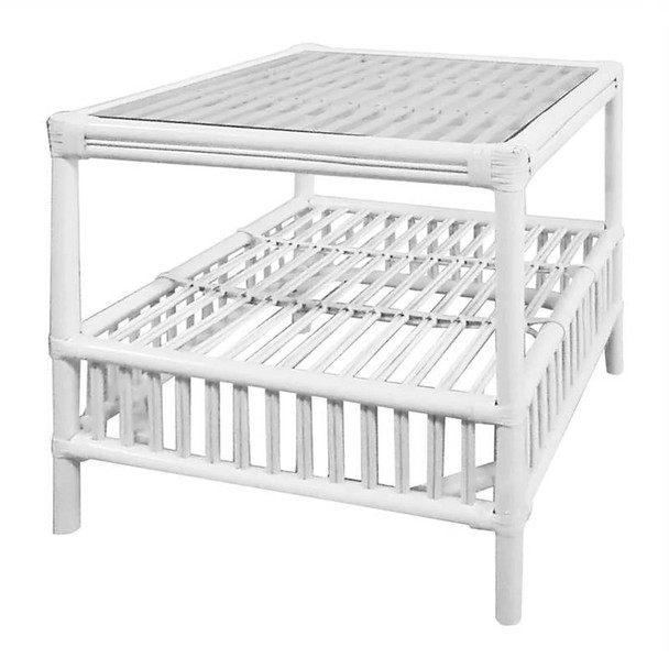 Miami Rattan & Glass Side Table - White - Boho Chic style
