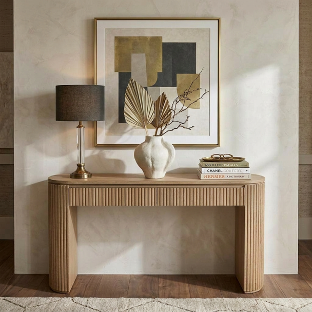 Hammond Weathered Oak Console Table With Drawers - Mid-Century Modern style