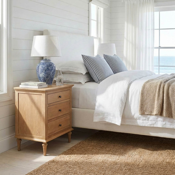 Bordeaux 3-Drw Bedside Table w/ Button Handles - Natural Oak (HL157-1-CN)