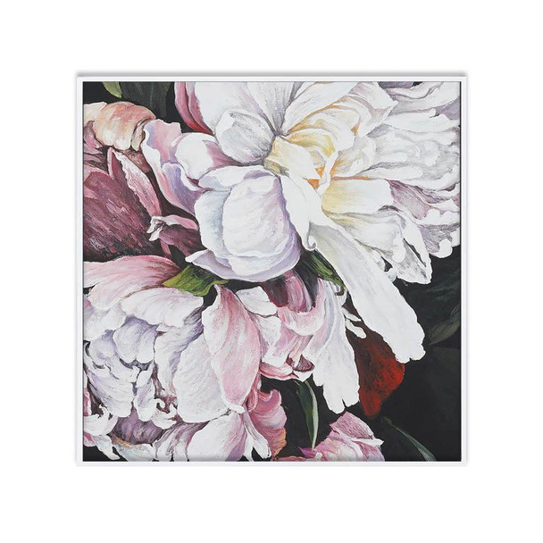Canvas 76 x 76cm w/ Frame - True White / Pink Peony