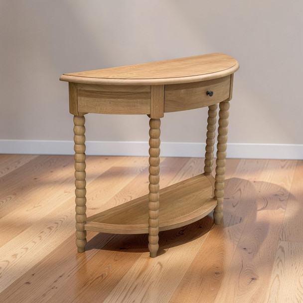 Belleville Bobbin Curved Console Small - Natural Oak - Hand made Living Room furniture